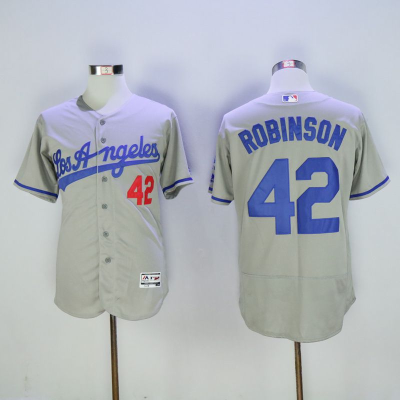 Men Los Angeles Dodgers 42 Robinson Grey Throwback Elite MLB Jerseys